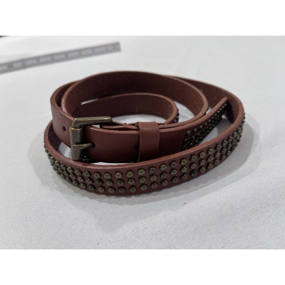 Women’s Access Brown Leather Belt Studded Brass Buckle SZ L